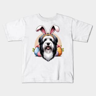 Polish Lowland Sheepdog Celebrates Easter with Bunny Ears Kids T-Shirt